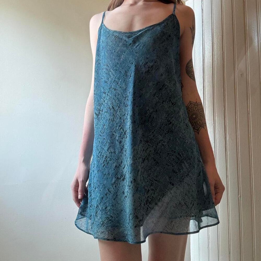 Vintage Cabi Y2K Blue Sheer Slip Mini Dress Small 90s 00s Summer Spring